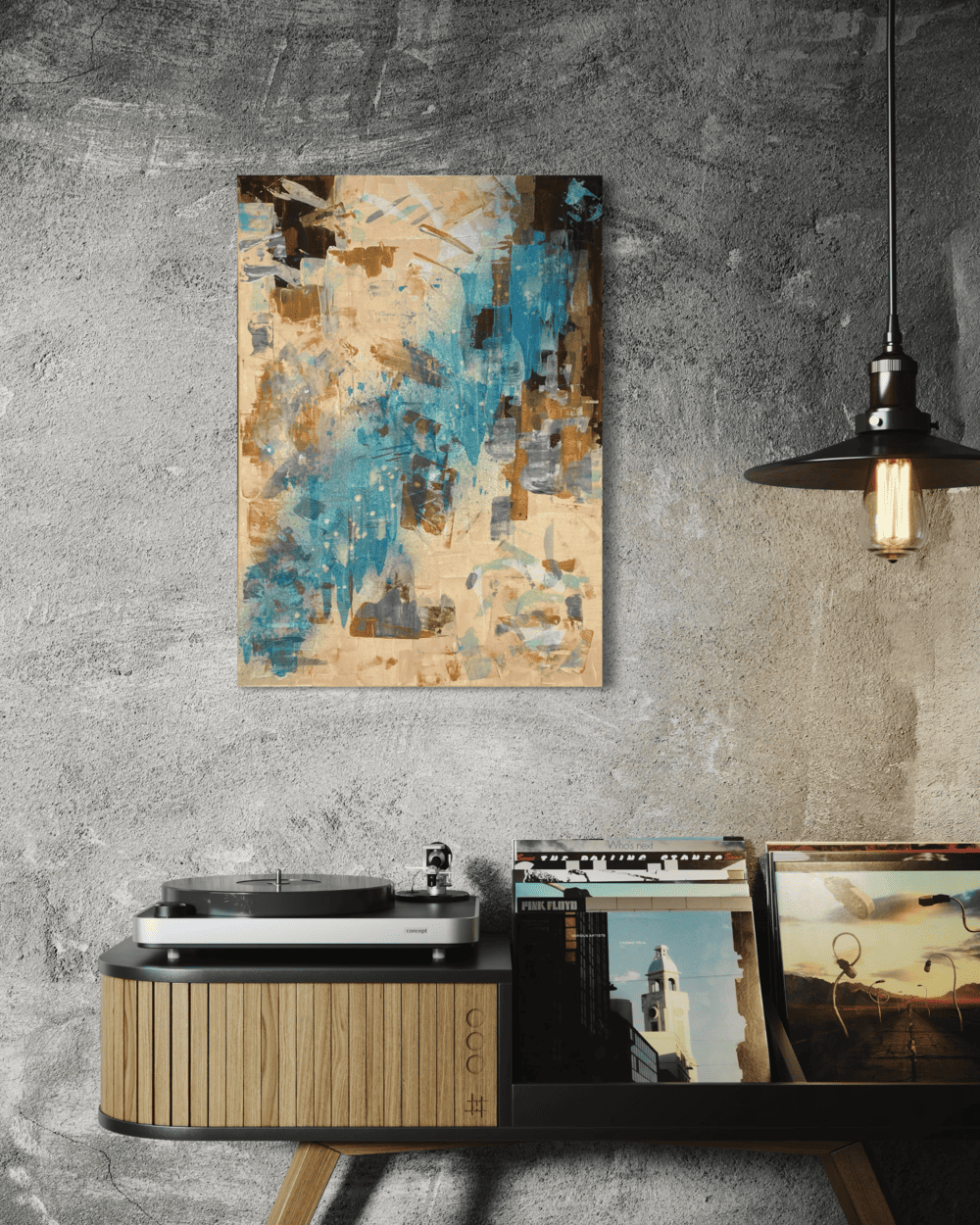 Abstract blue and beige painting on canvas – SIDIRO Art Studio